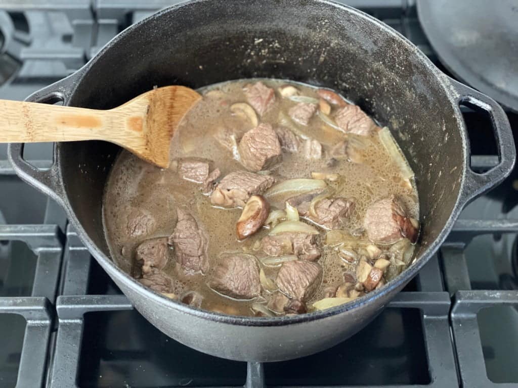 Simmering the Beef Tips